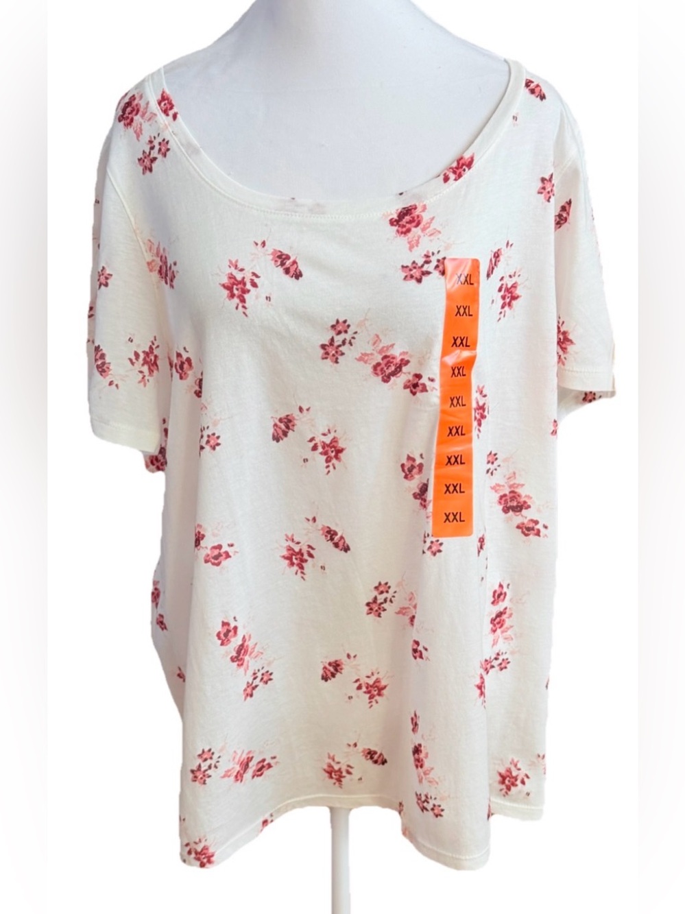 NWT LUCKY BRAND Creamy With Pink Flowers Scoop Neck Puff Sleeve Tee Shirt XXL